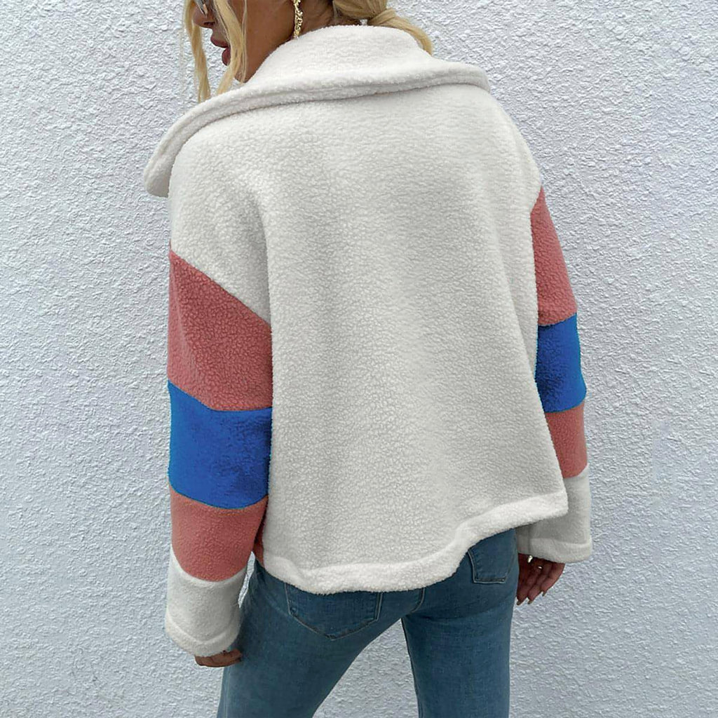 Shiny Color Block Button Down Collared Jacket - enhanced image 10