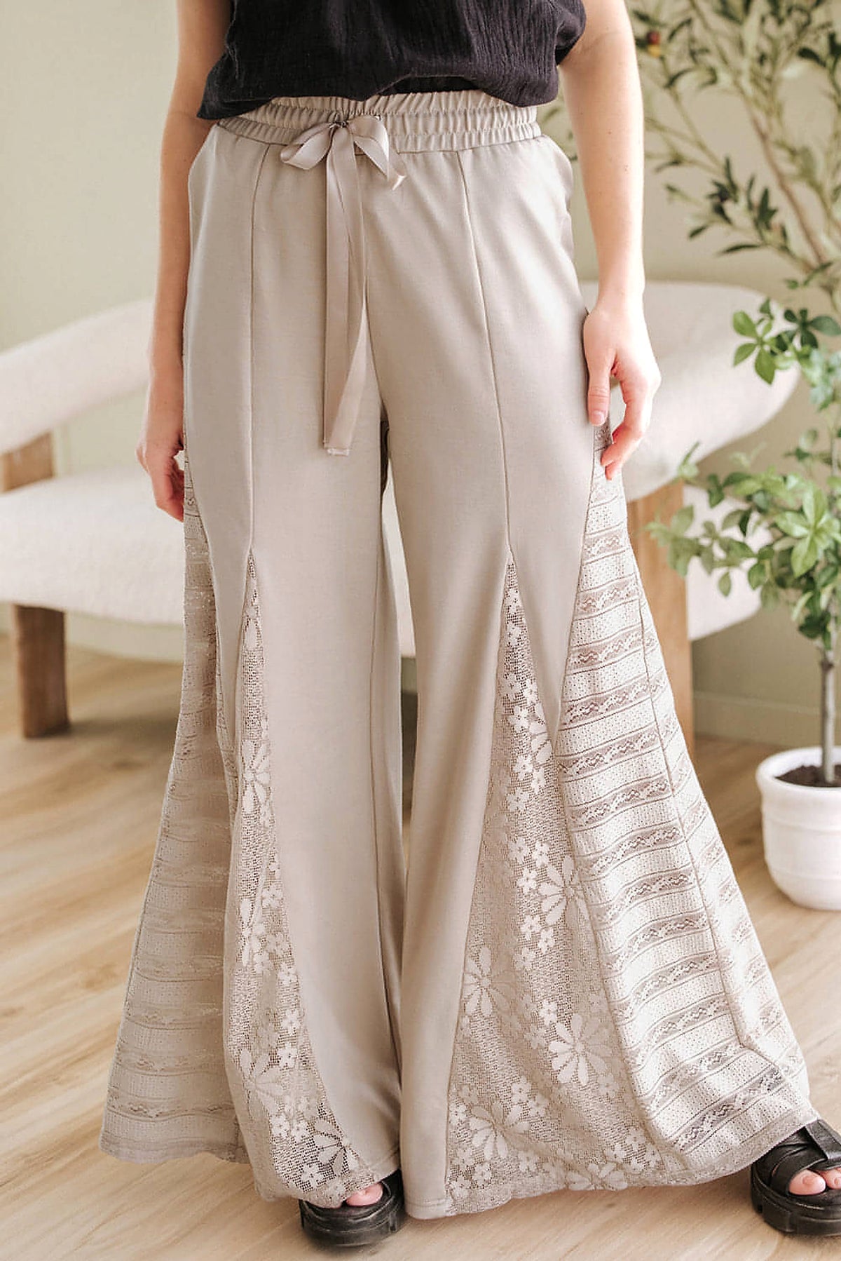 Smoke Gray Boho Lace Patchwork Wide Leg High Waist Pants - enhanced image 10