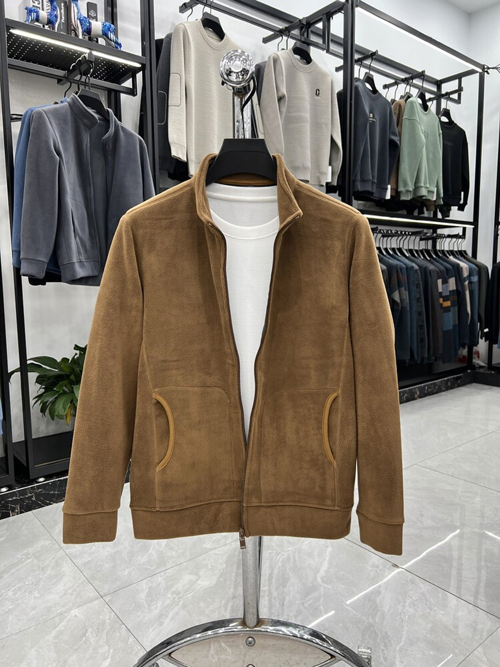 Stand Collar Zipper Thermal Polar Fleece Men's Coat - enhanced image 10