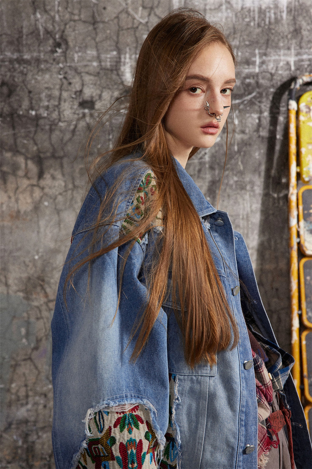 1. Stitching Embroidery Frayed Hem Denim Jacket Women - enhanced image 10
