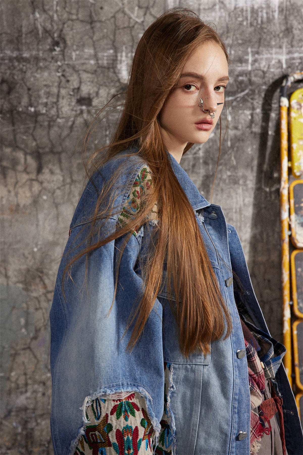 1. Stitching Embroidery Frayed Hem Denim Jacket Women - enhanced image 10