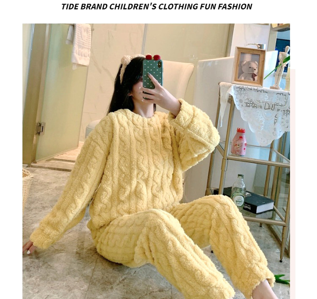 Thick Fleece Pajamas Women's Thermal Round-neck Flannel Homewear Suit - enhanced image 10