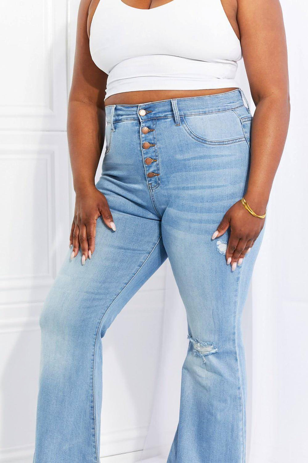 Vibrant MIU Full Size Jess Button Flare Jeans - enhanced image 10
