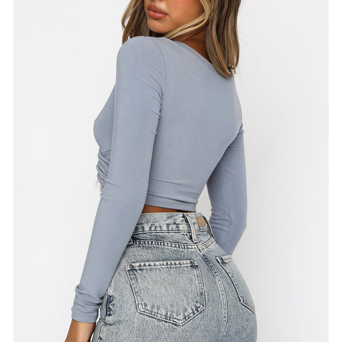 Women's Clothing Cross V-neck Stitching Slim-fit Long-sleeved Bottoming (T-Shirt) - enhanced image 10