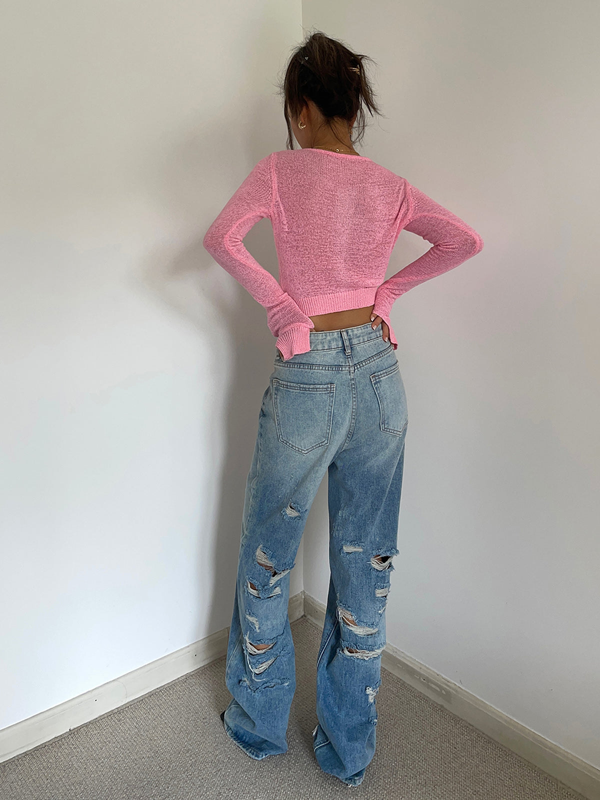 Women's Retro High Waist Loose Wide Legs Jeans - enhanced image 10