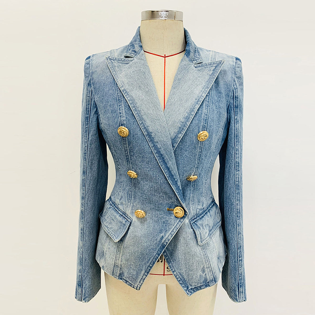 Women's Slim Double-breasted Lion Button Denim Suit Jacket - enhanced image 10