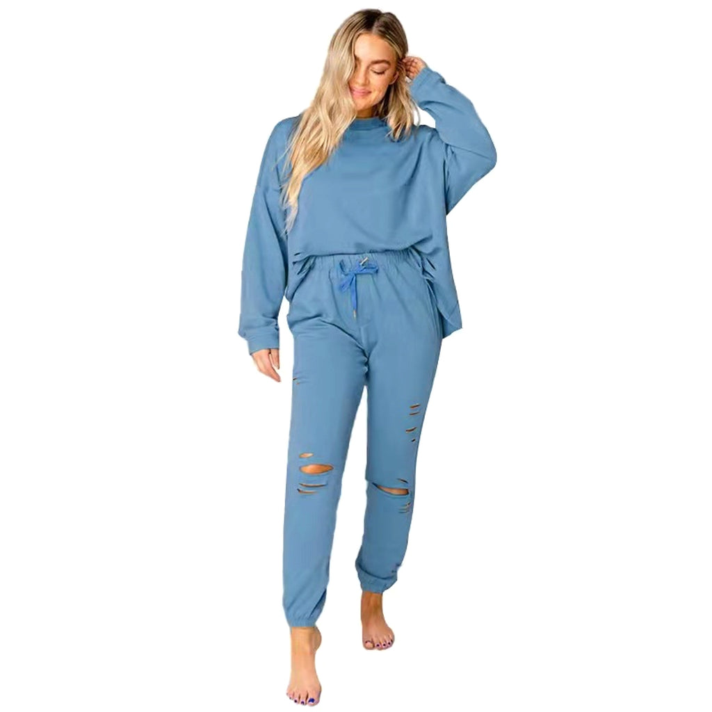 Women's Solid Color Ripped Tracksuit - enhanced image 10