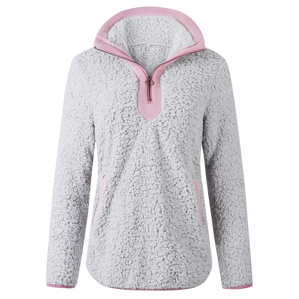 Zipper pocket high neck long sleeve women 's blouse sweater - enhanced image 10