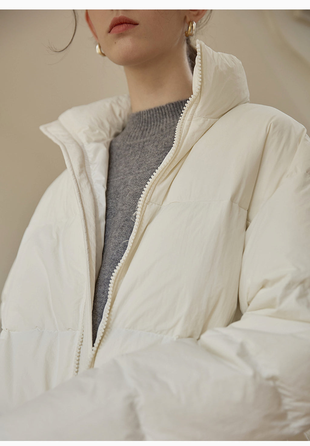 Zipper Snap Button Half Turtleneck Down Jacket Women - enhanced image 10