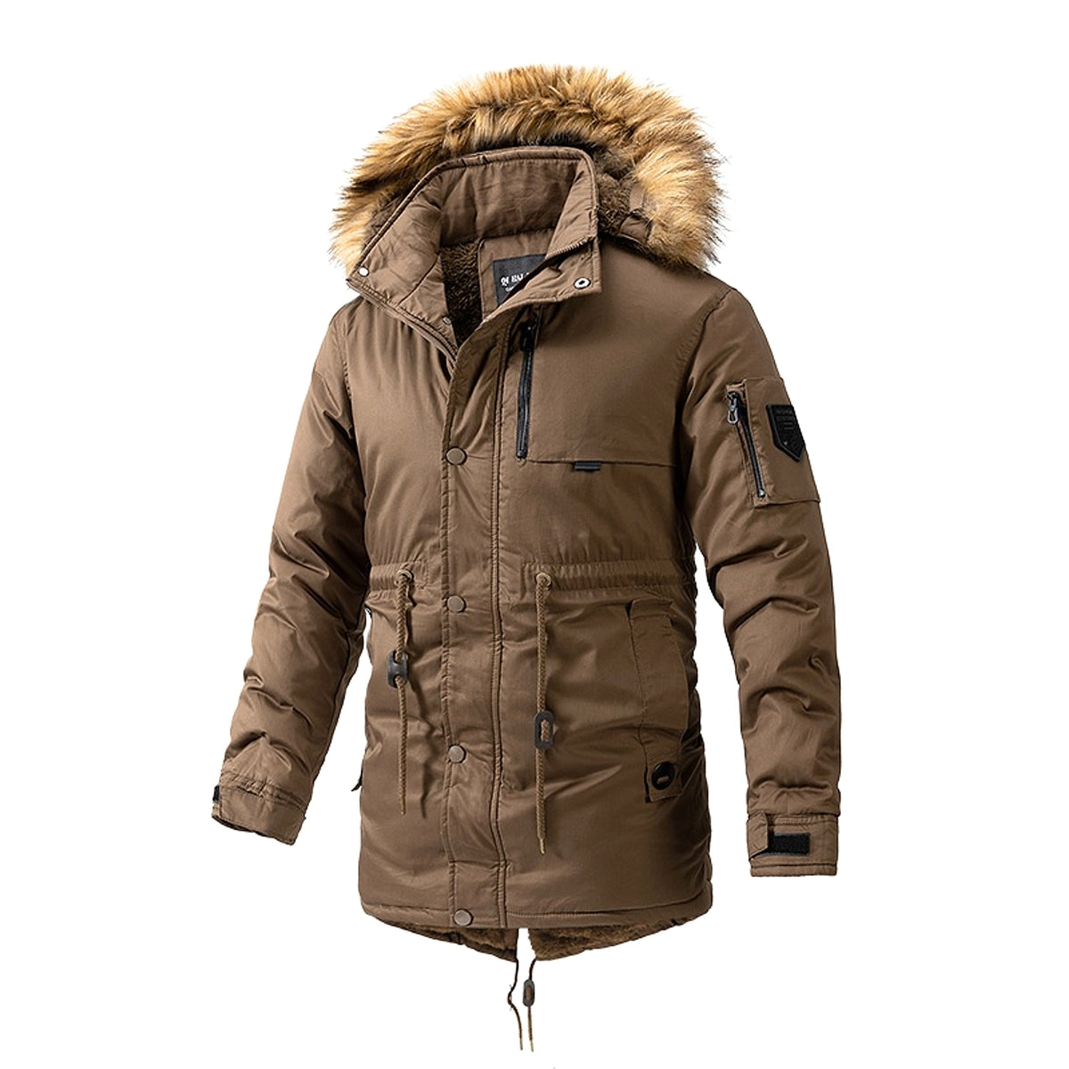 Zipper Solid Color Regular Brown Extra Thick Men 's Jacket - enhanced image 10