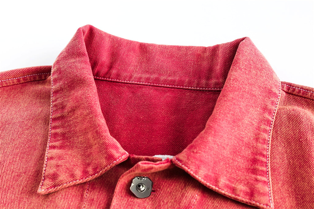 Abstract Embroidered Washed Denim Jacket - enhanced image 11