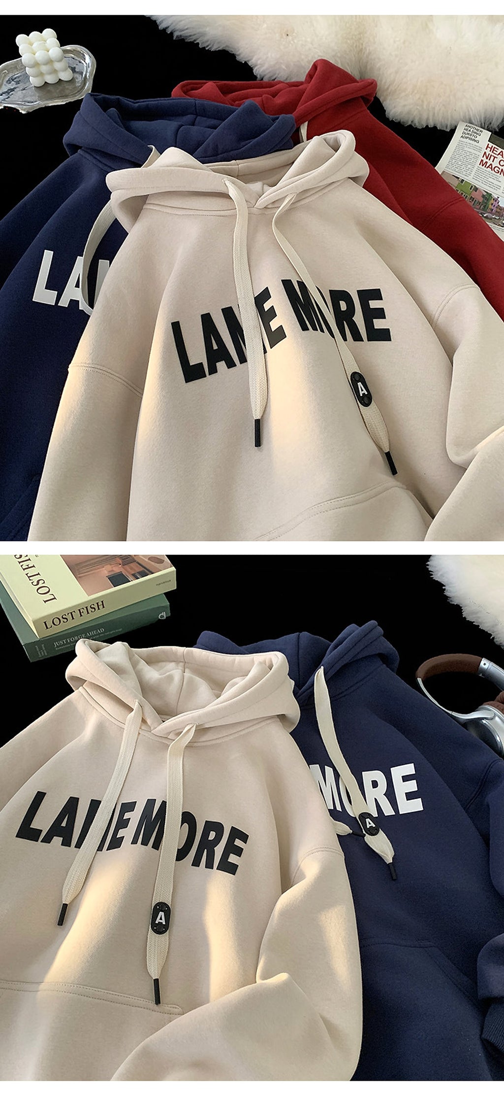 American-style Heavy Hooded Sweater Men's Fleece-lined Thickened - enhanced image 11
