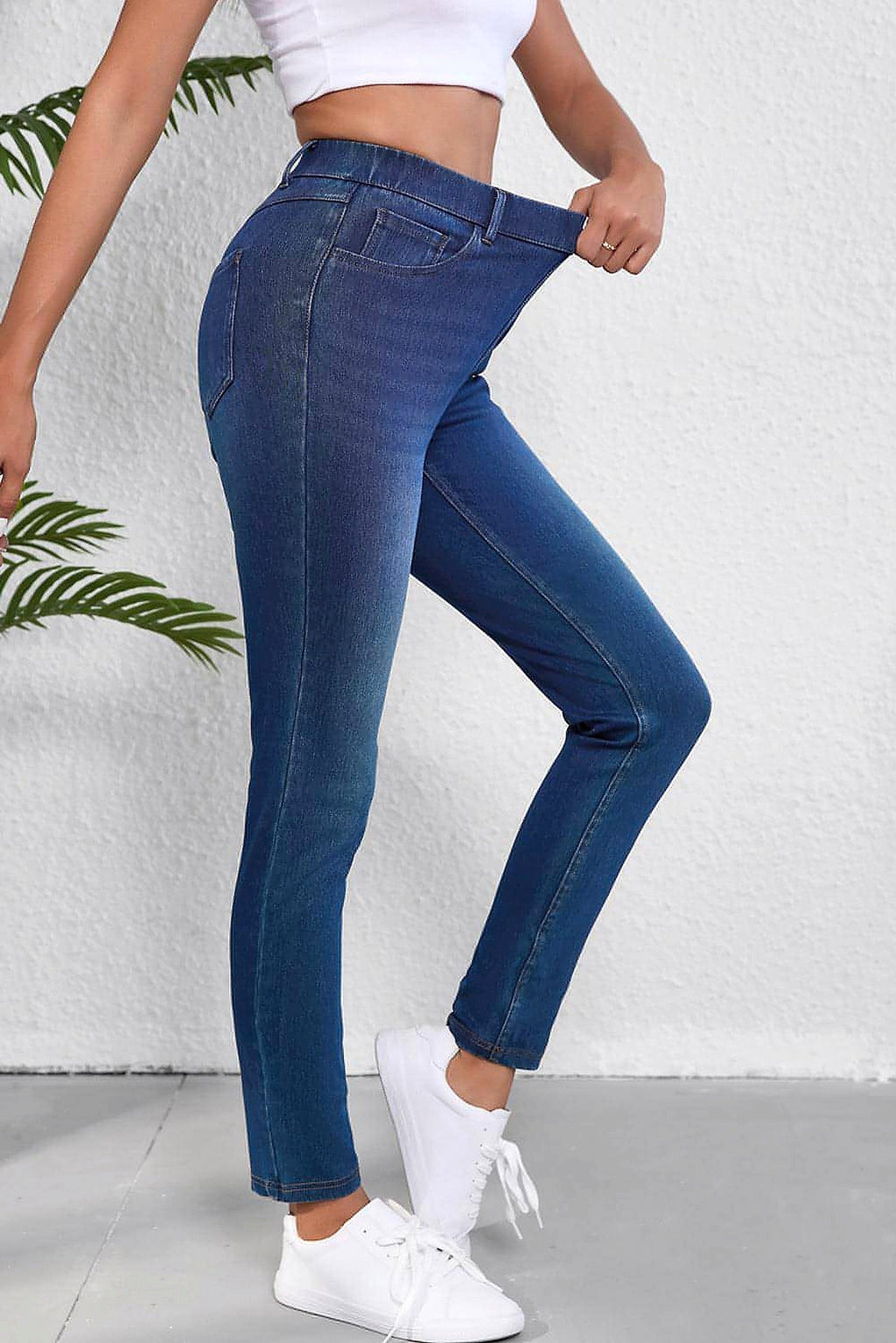 Ashleigh Blue Multiple Pockets Straight Leg Washed Stretchy Knit Casual Jeans - enhanced image 11