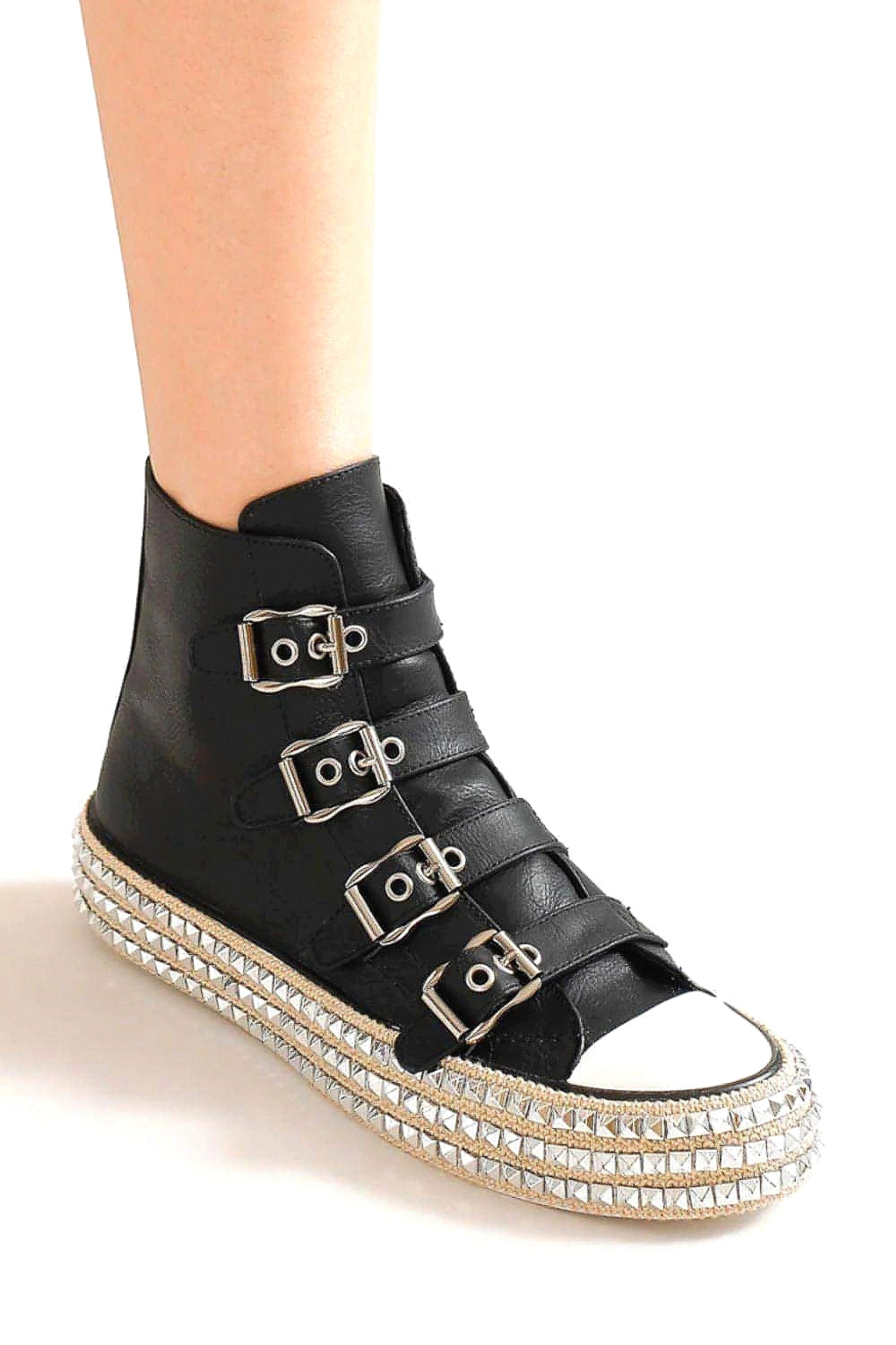 Beast Fashion Multi-Buckle Straps Studded Platform Sneakers - enhanced image 11