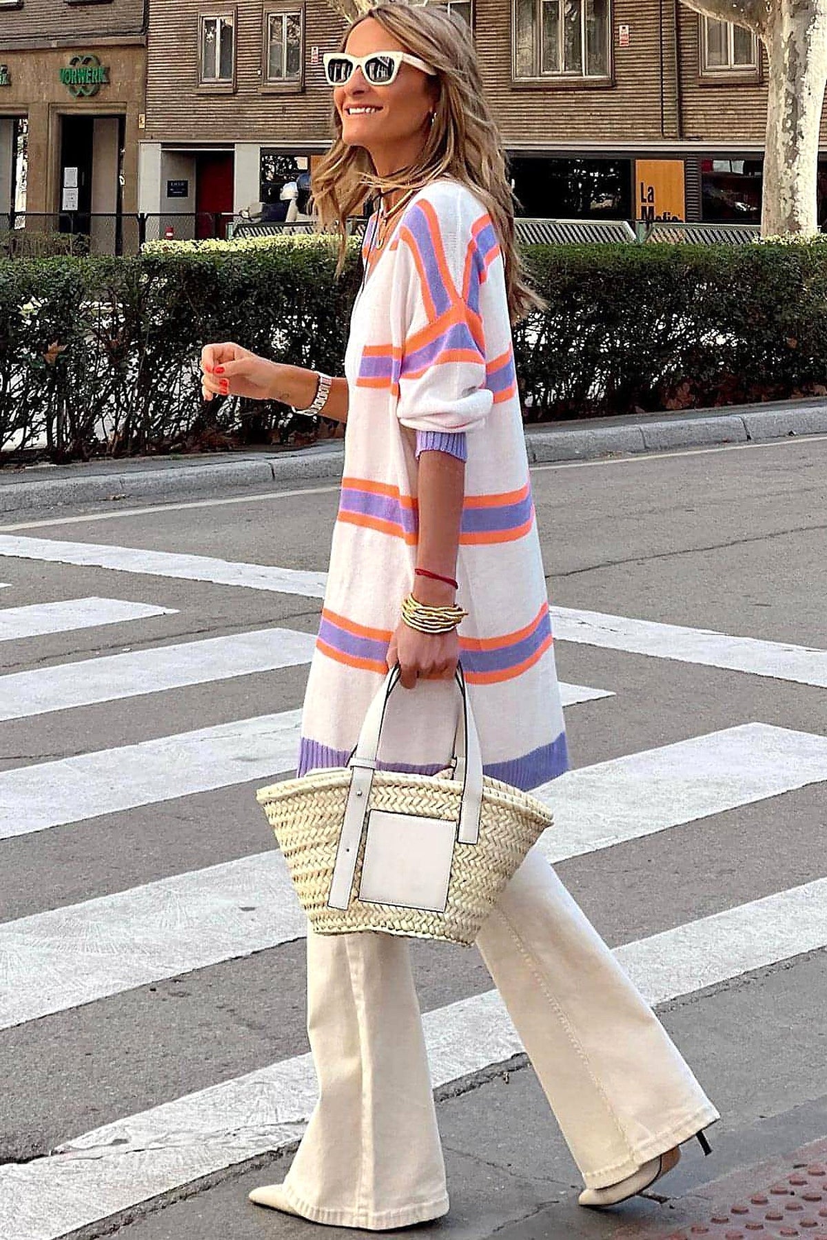 Beige Striped Long Sleeve Ribbed Trim Button Cardigan - enhanced image 11