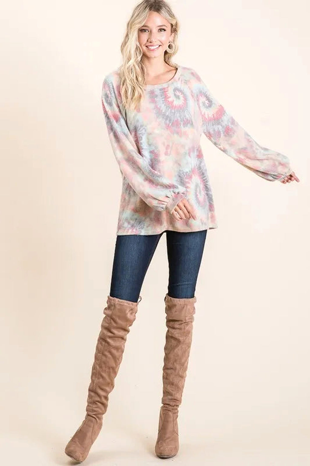 BiBi Brushed Tie Dye Print Top with Puff Sleeves - enhanced image 11