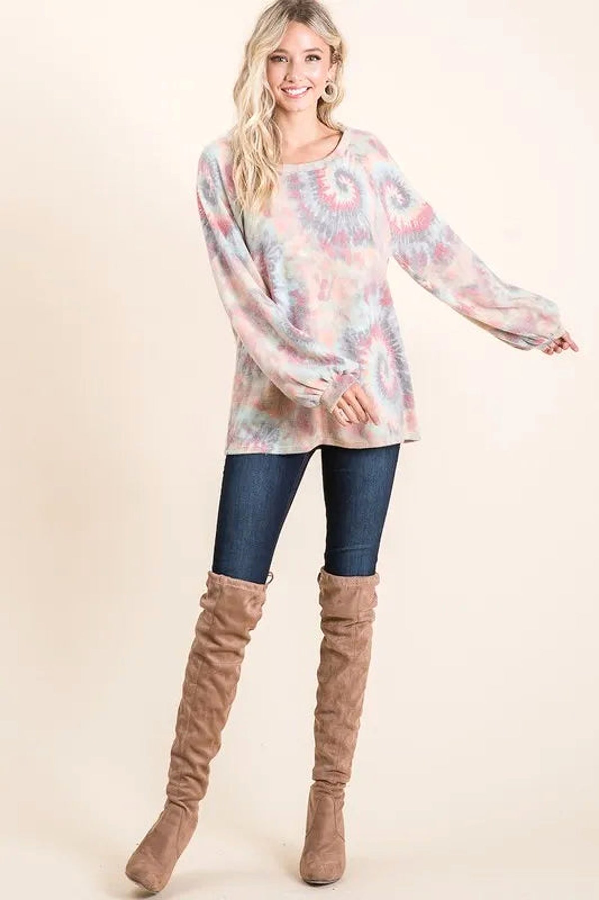 BiBi Brushed Tie Dye Print Top with Puff Sleeves - enhanced image 11