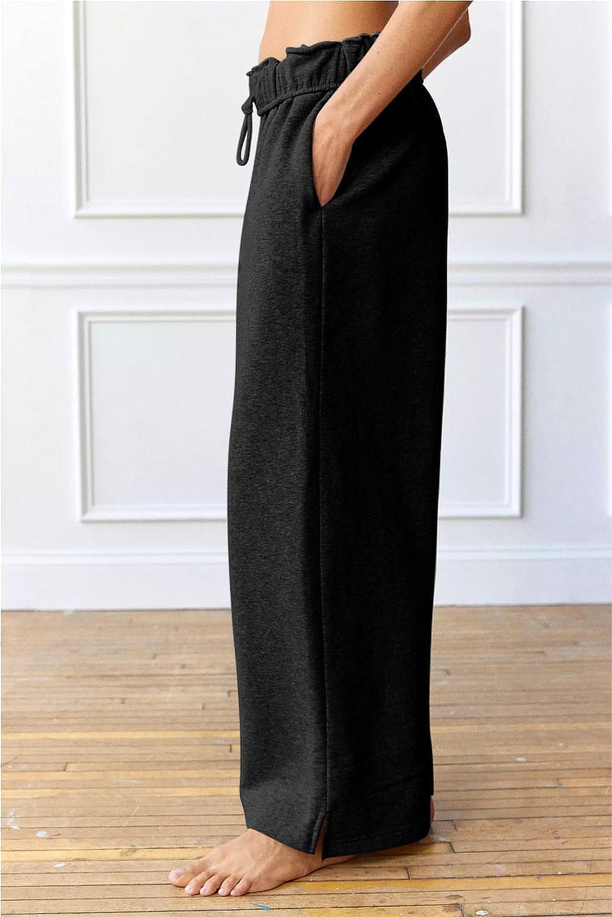 Black Elastic High Waist Drawstring Sweatpants - enhanced image 11