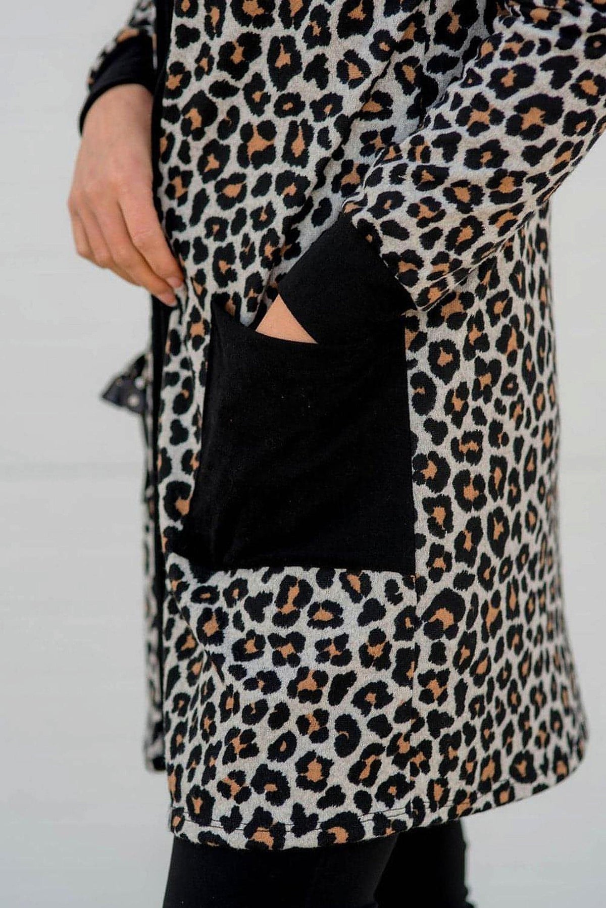 Black Leopard Patched Pocket Open Front Cardigan - enhanced image 11