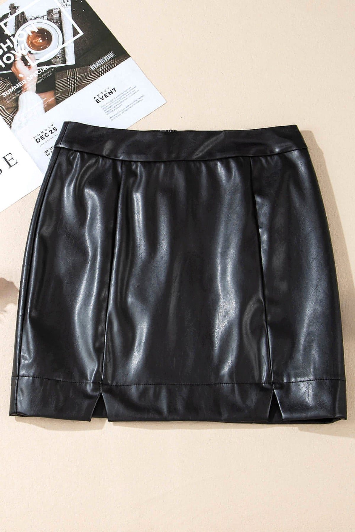 Black PU Leather Side Slits Slim Fit High Waist Mini Skirt - enhanced image 11