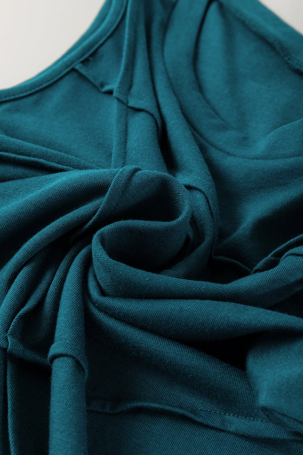 Blue Sapphire Solid Color Stitching Detail Round Neck Tank Top - enhanced image 11