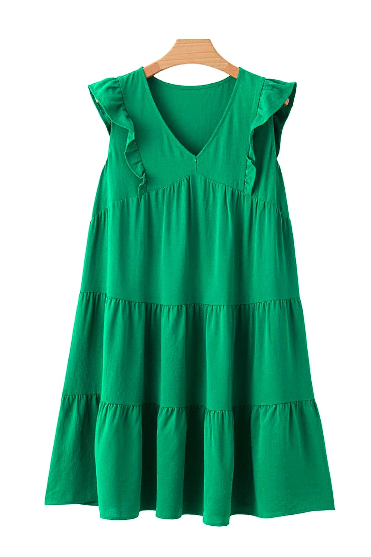 Bright Green Solid Color V Neck Ruffle Tiered Mini Dress - enhanced image 11
