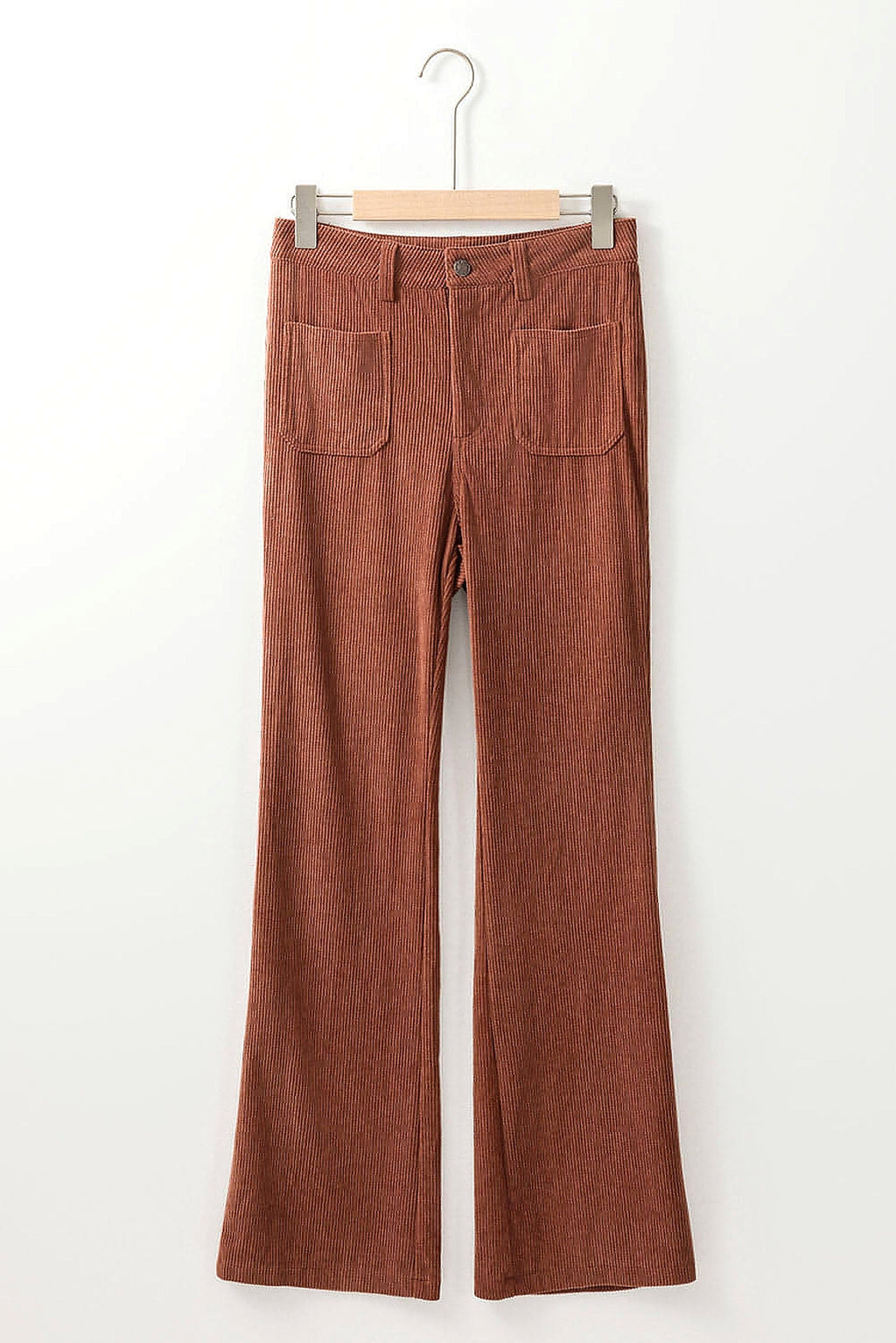 Brown High Waist Square Pockets Corduroy Pants - enhanced image 11