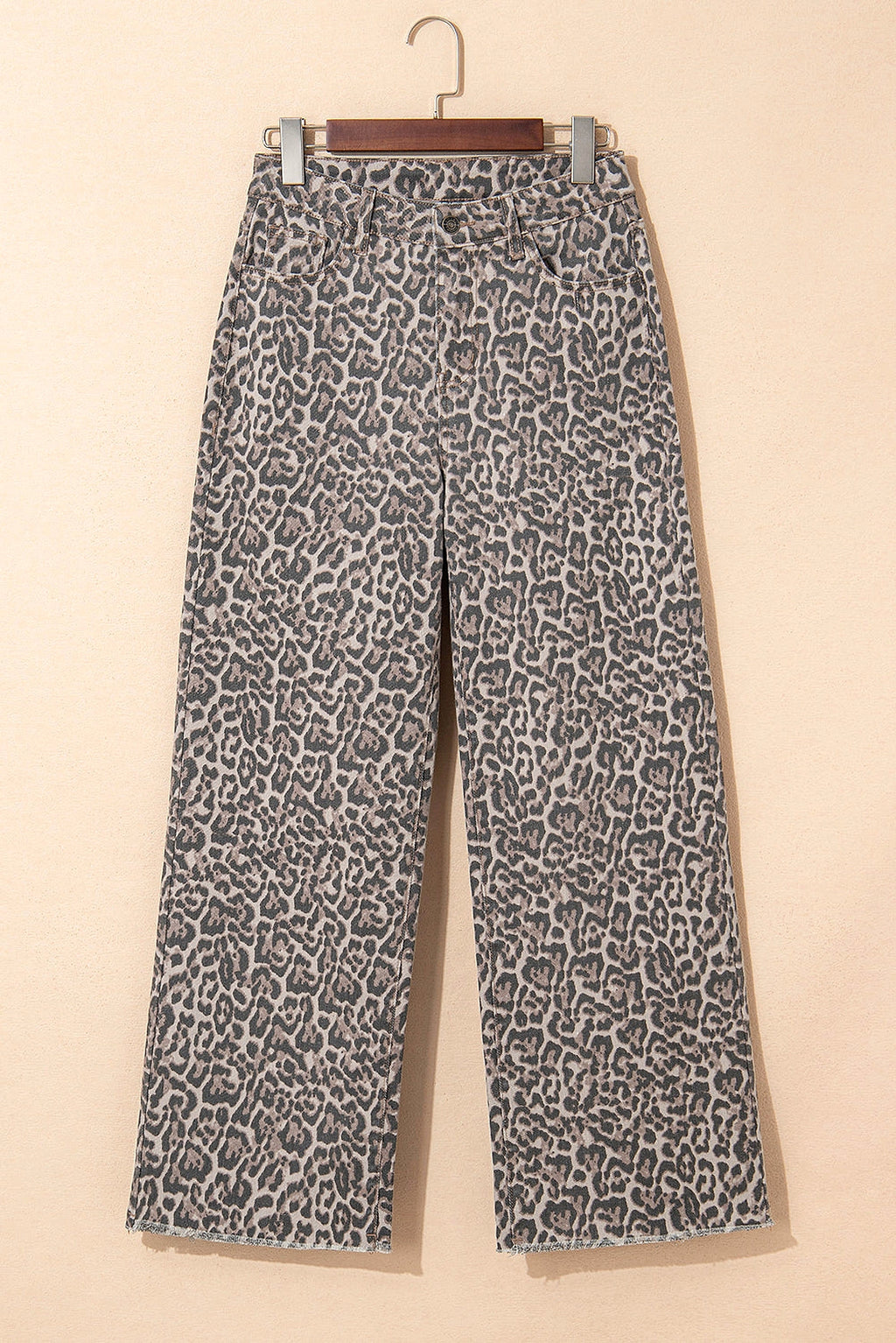 Brown Leopard Frayed Edge Wide Leg High Waist Jeans - enhanced image 11