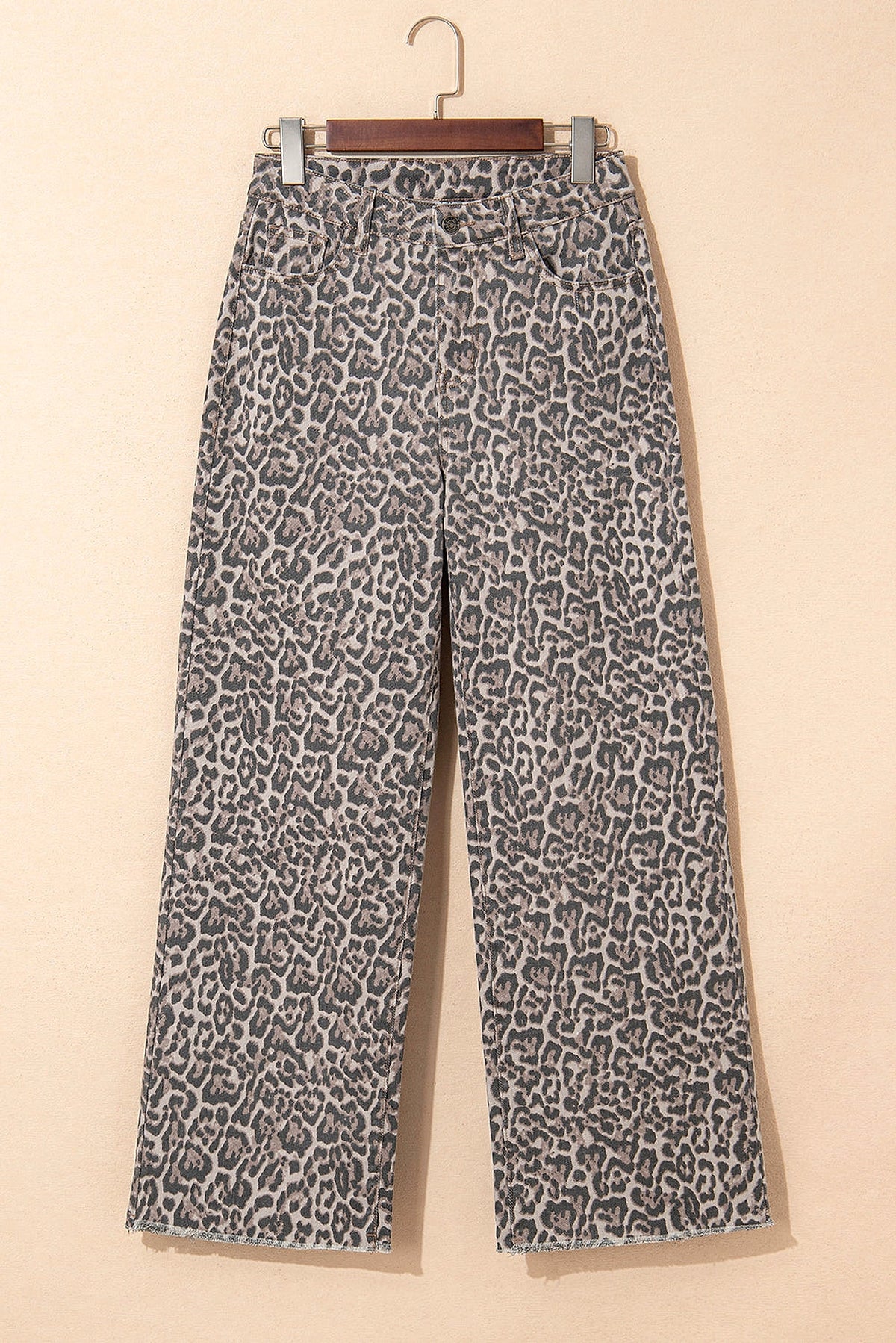 Brown Leopard Frayed Edge Wide Leg High Waist Jeans - enhanced image 11