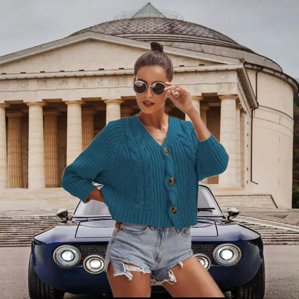 A.1 Button Solid Color Sweaters Short Loose Women - enhanced image 11