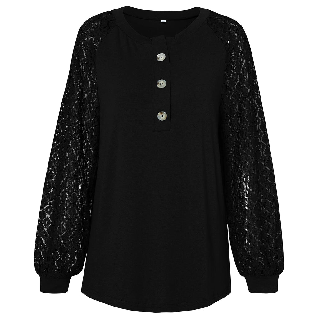 Casual Lace Button Top Women T-Shirt - enhanced image 11