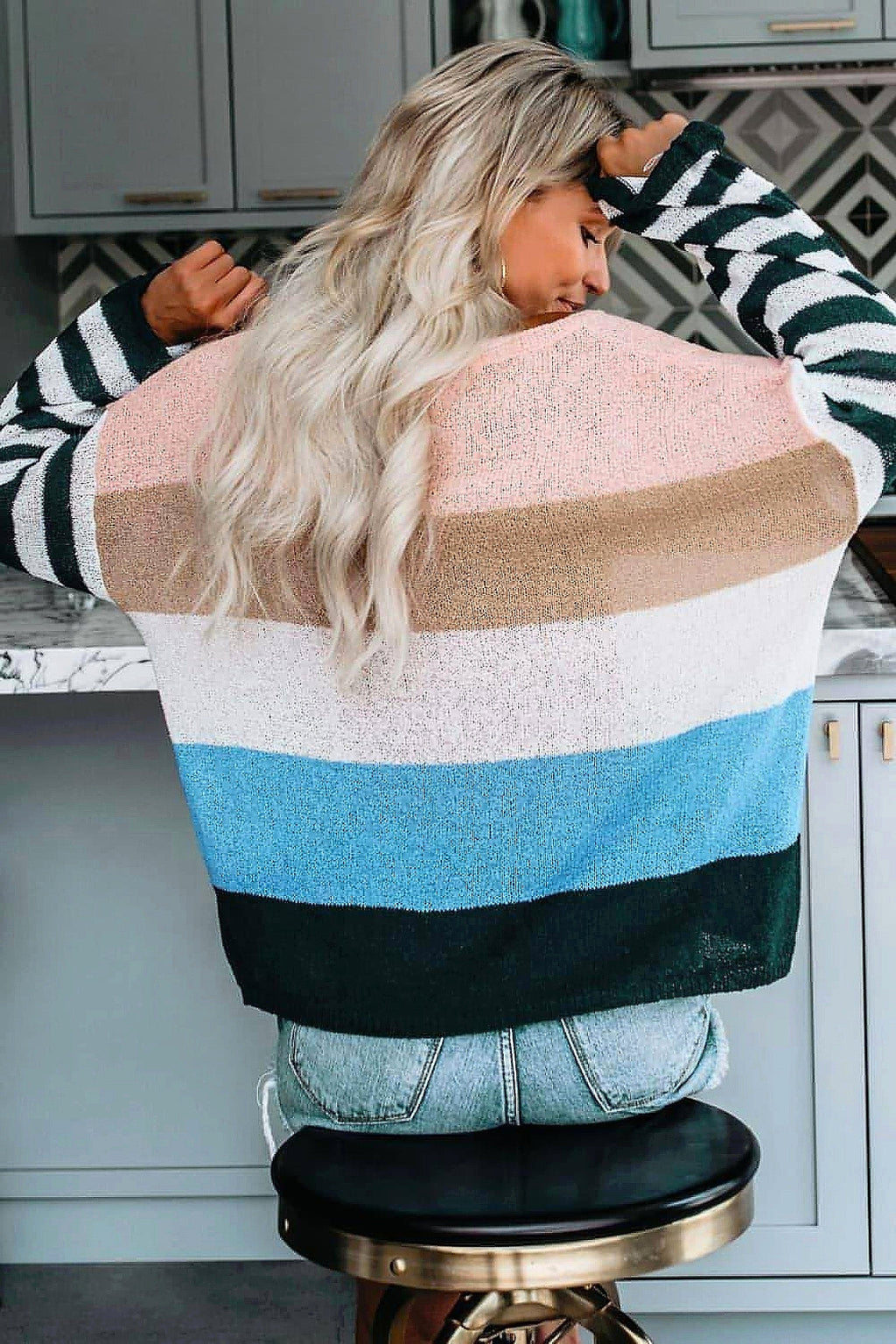 Color Block Boat Neck Dropped Shoulder Sweater - enhanced image 11