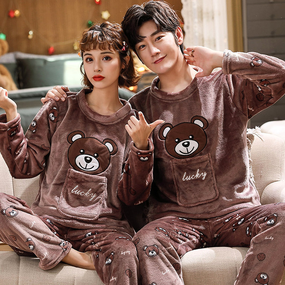 Couples Warm And Velvet Thickened Flannel Home Service Pajamas Set - enhanced image 11