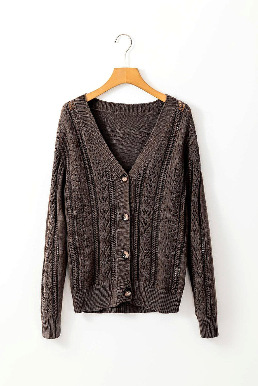 Dark Khaki Open Knit Drop Shoulder Sweater Cardigan - enhanced image 11