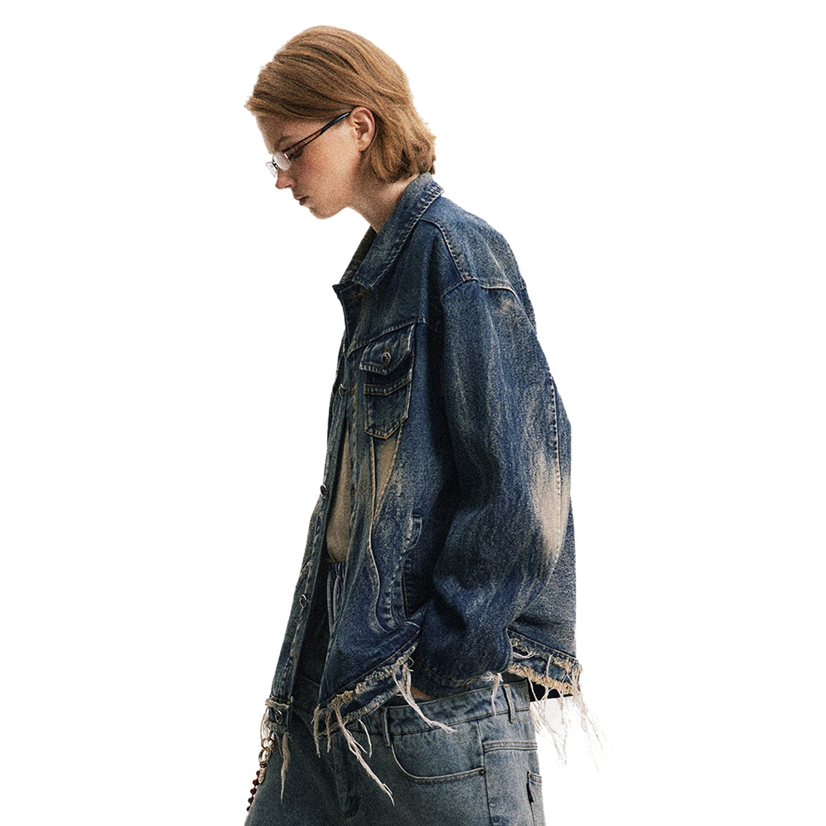 Denim Cargo Pants Jacket Men And Women Heavy Industry Washed And Worn - enhanced image 11