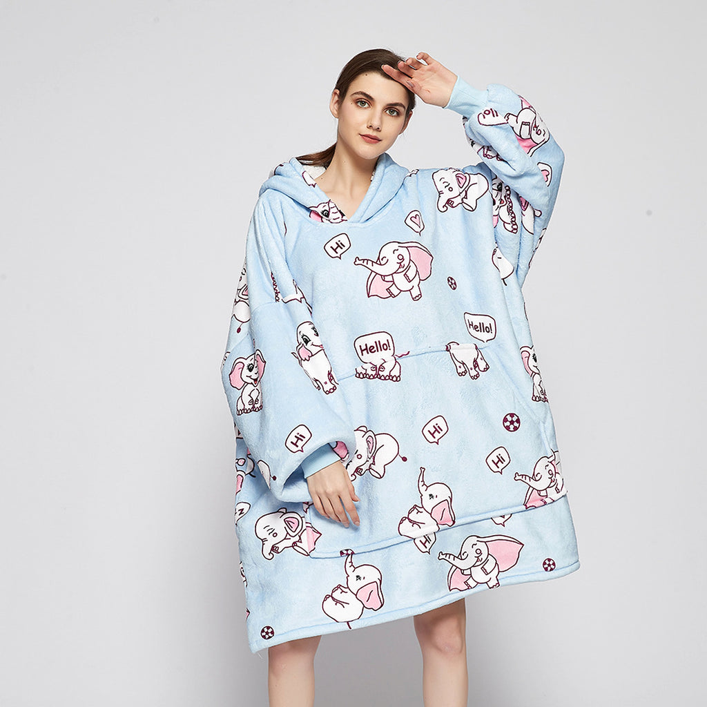 Double Layer Lazy Blanket Pullover Flannel Hooded Double Layer Sweater Women - enhanced image 11