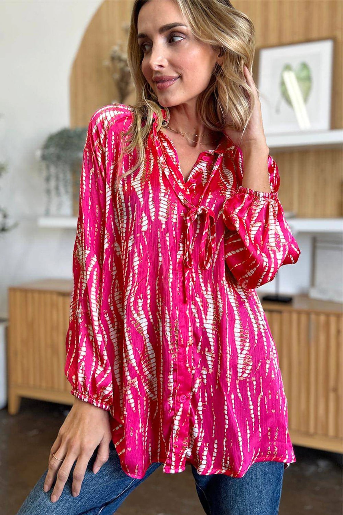 Double Take Full Size Printed Button Up Long Sleeve Shirt - enhanced image 11
