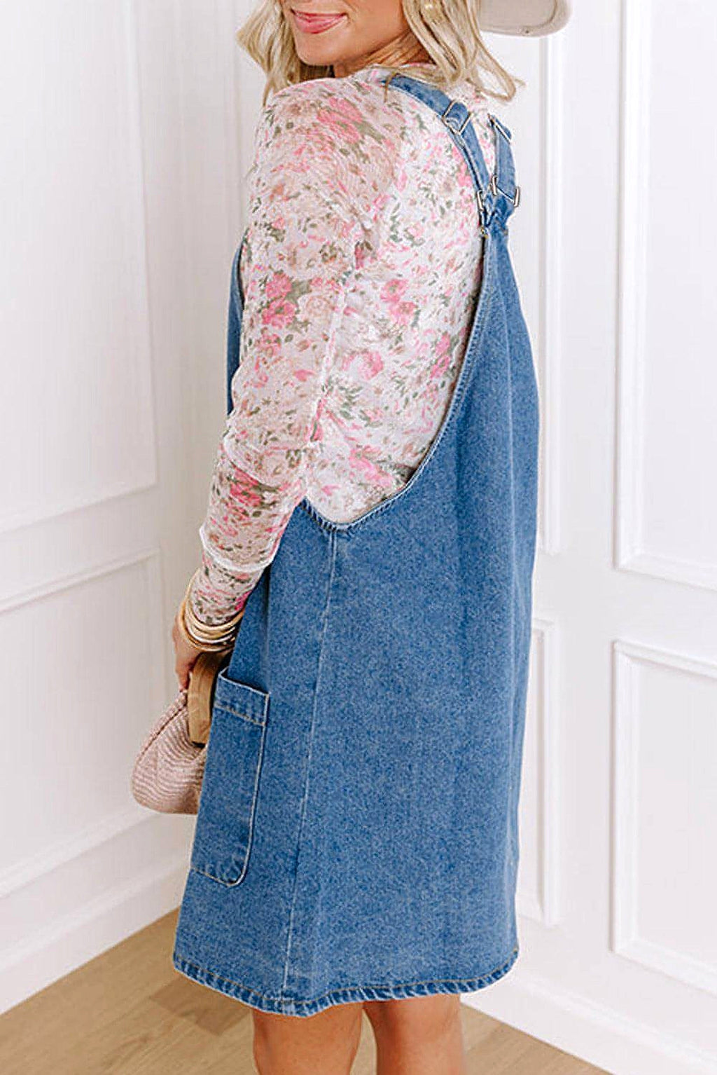 Dusk Blue Wide Strap Button Front Pocketed Denim Mini Dress - enhanced image 11