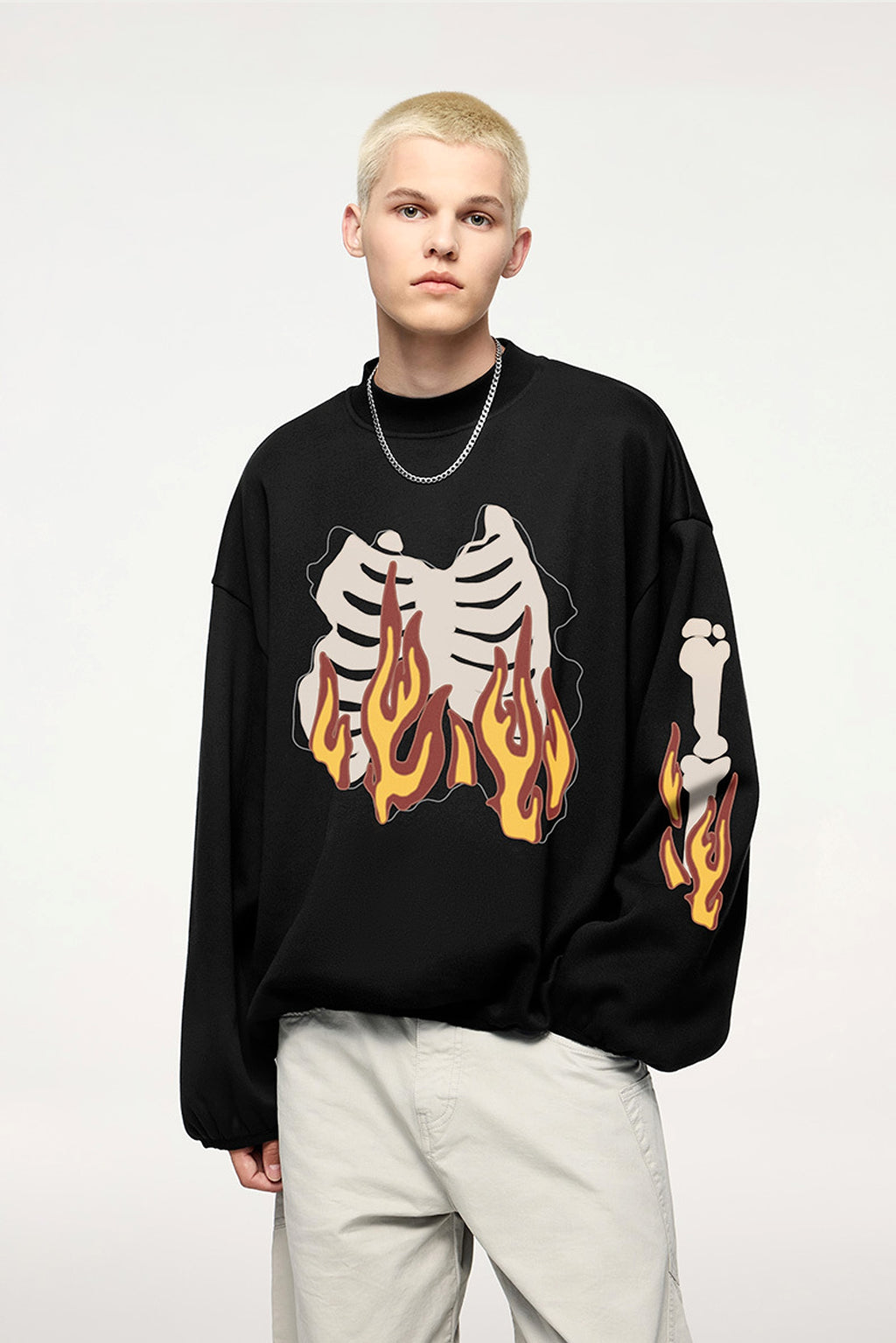 Fire Bone Round Neck Hoodie Short - enhanced image 11