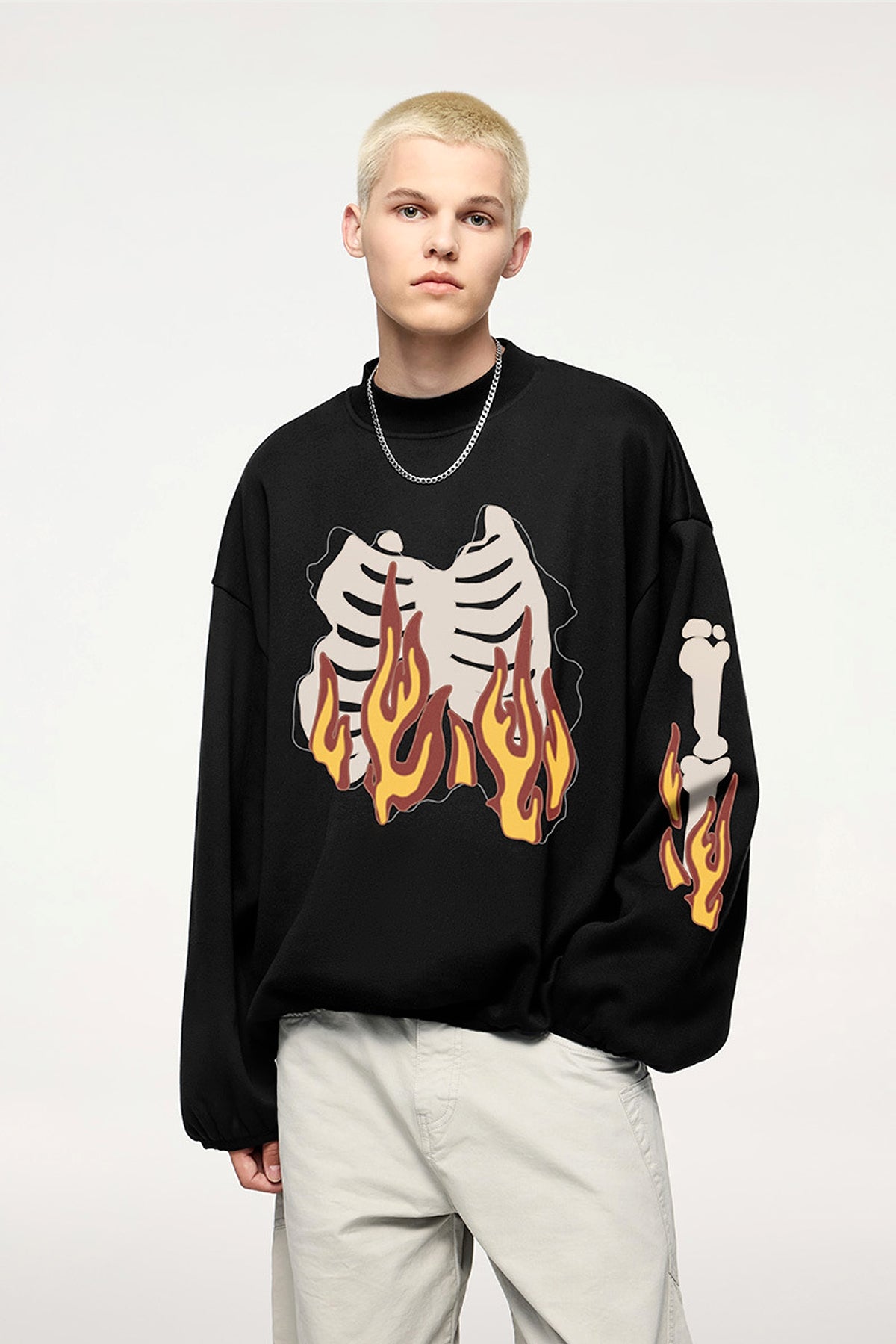 Fire Bone Round Neck Hoodie Short - enhanced image 11