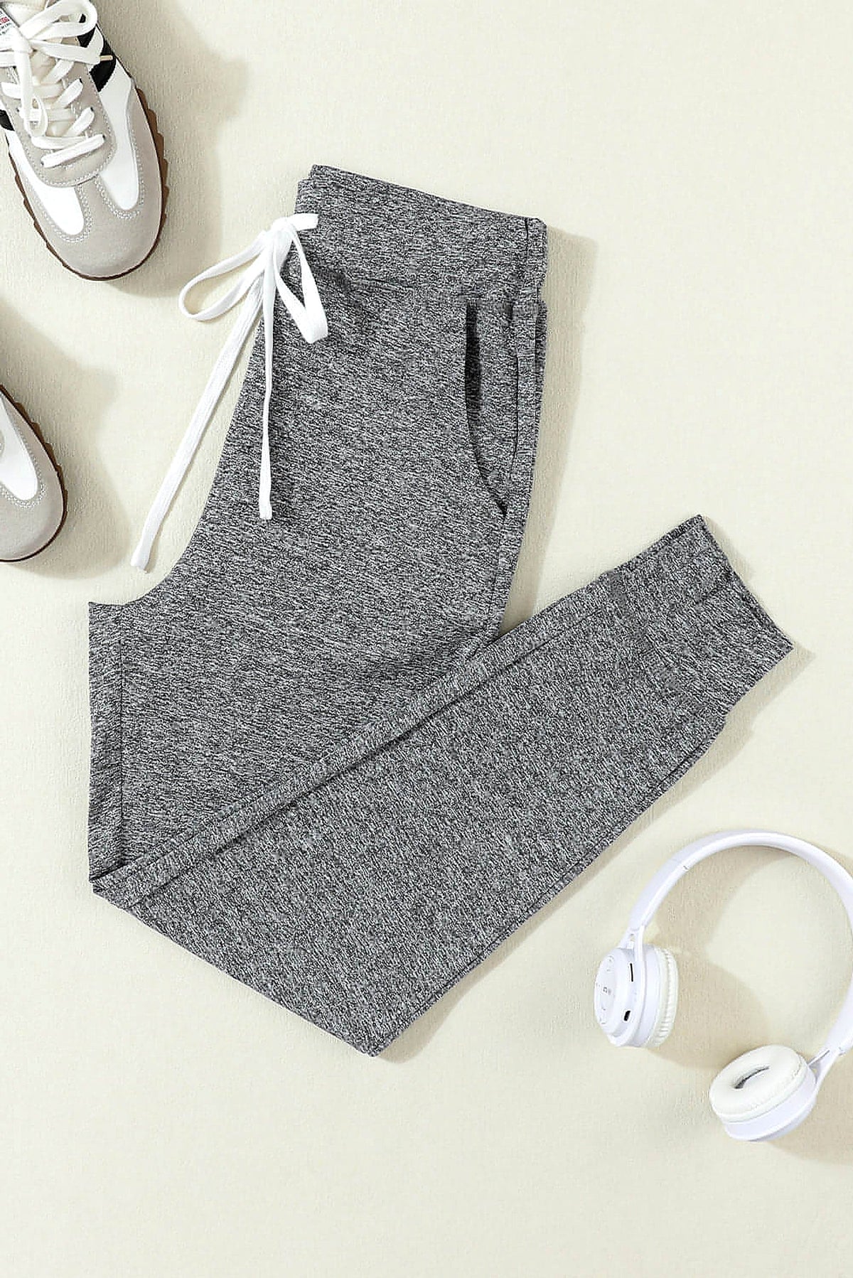 Gray Drawstring Waist Pocketed Joggers - enhanced image 11