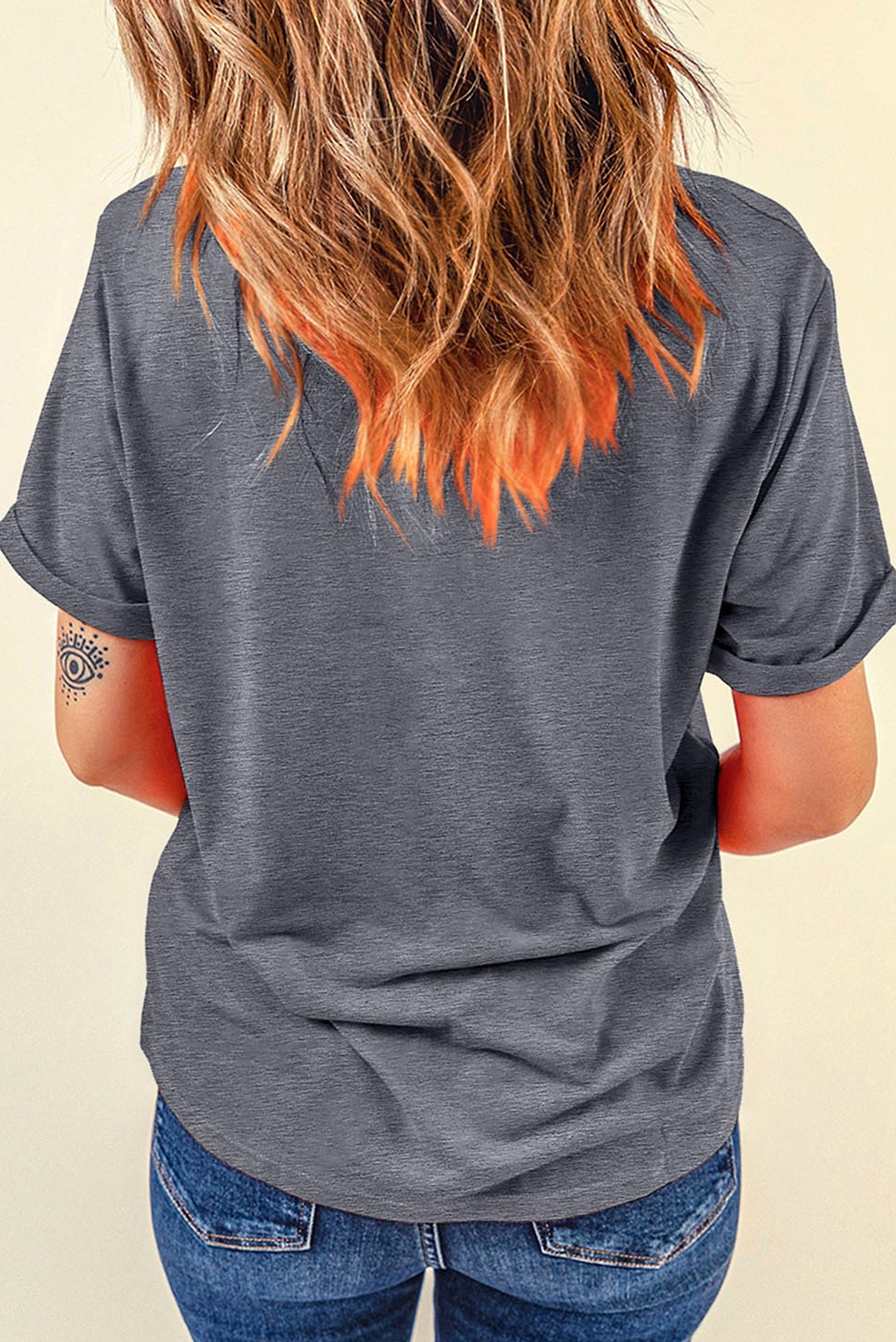 Gray Flag Pattern Sunflower Graphic Crew Neck Tee - enhanced image 11