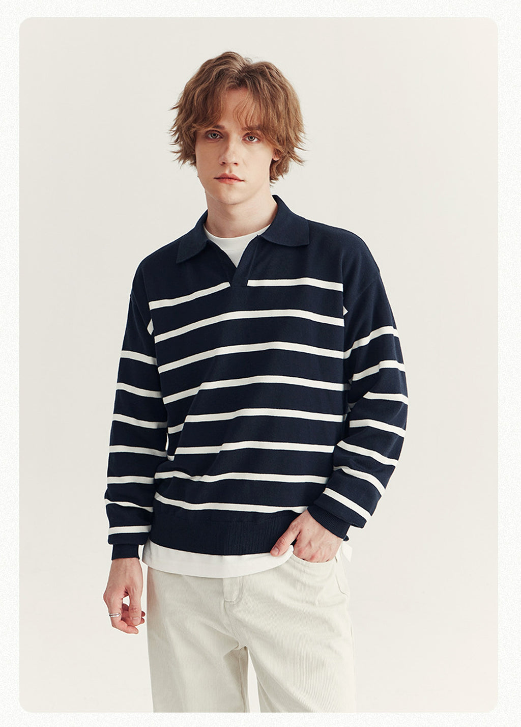 High-grade Loose Contrast Color Striped Sweater Long Sleeve Inner Wear Sweater For Men - enhanced image 11