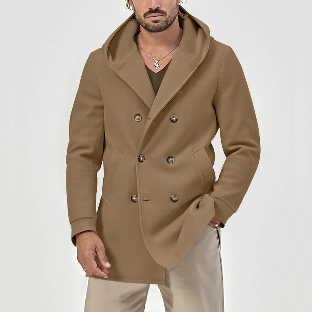 A1. Hooded Double-breasted Casual Mid-length Trench Coat - enhanced image 11