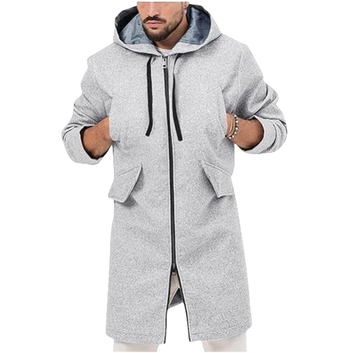 Hooded Jacket Single Zipper Cardigan Woolen Men's Coat - enhanced image 11