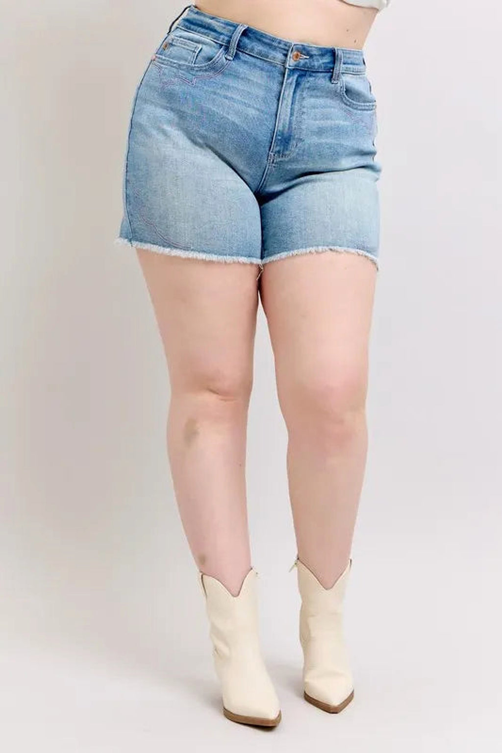 Judy Blue Full Size High Waist Western Embroidery Detail Cut Off Denim Shorts Plus Size - enhanced image 11