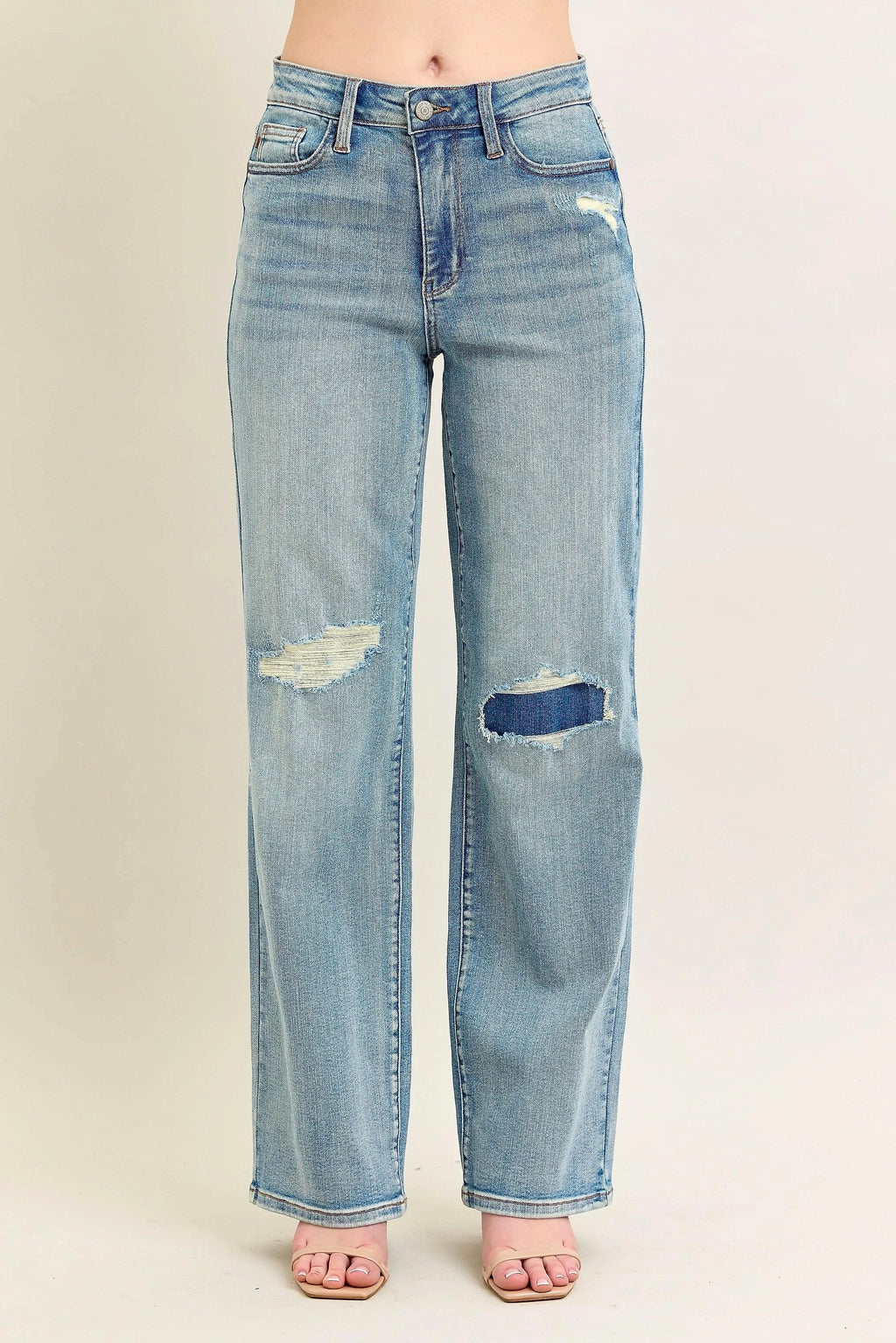 Judy Blue Full Size Hw Destroy & Knee Patch Straight Jeans Plus Size - enhanced image 11