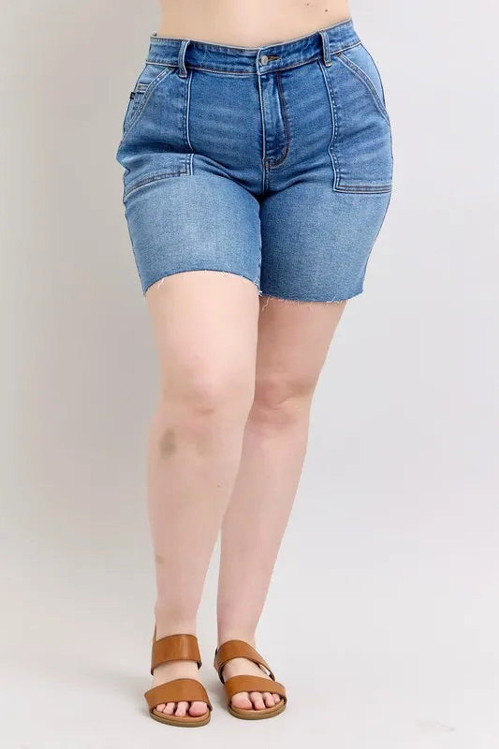 Judy Blue Full Size Mid Rise Bermudas Denim Shorts W/ Back Flap Pockets Plus Size - enhanced image 11