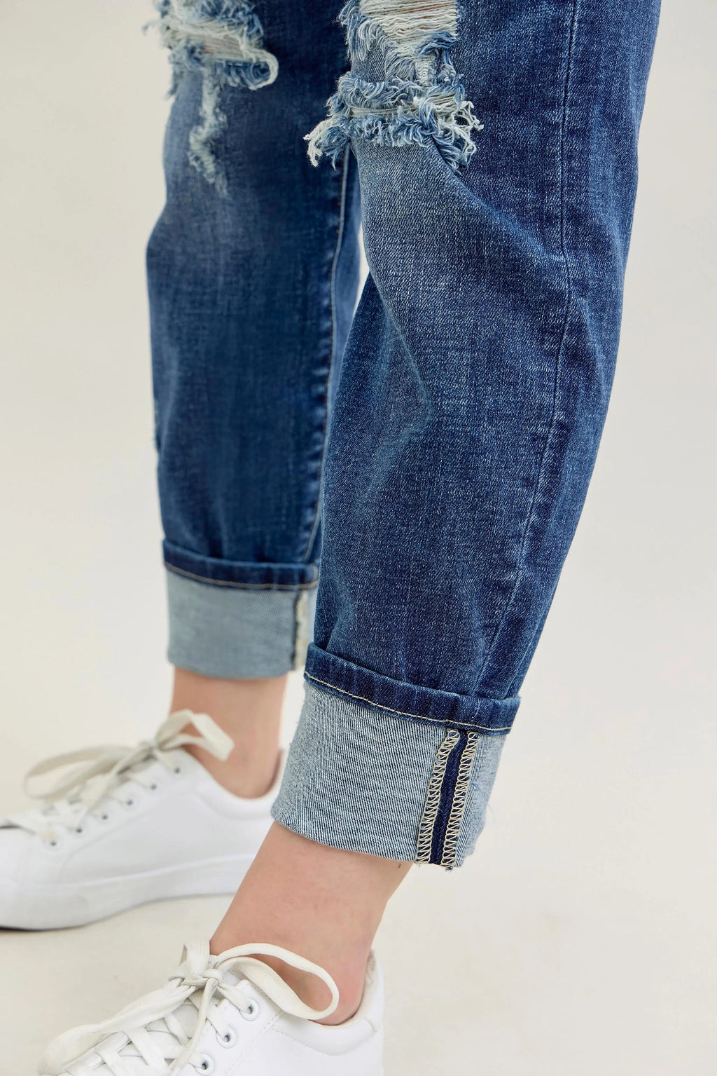 Judy Blue Full Size Mid Rise Cuffed Destroy Bf Jeans Plus Size - enhanced image 11