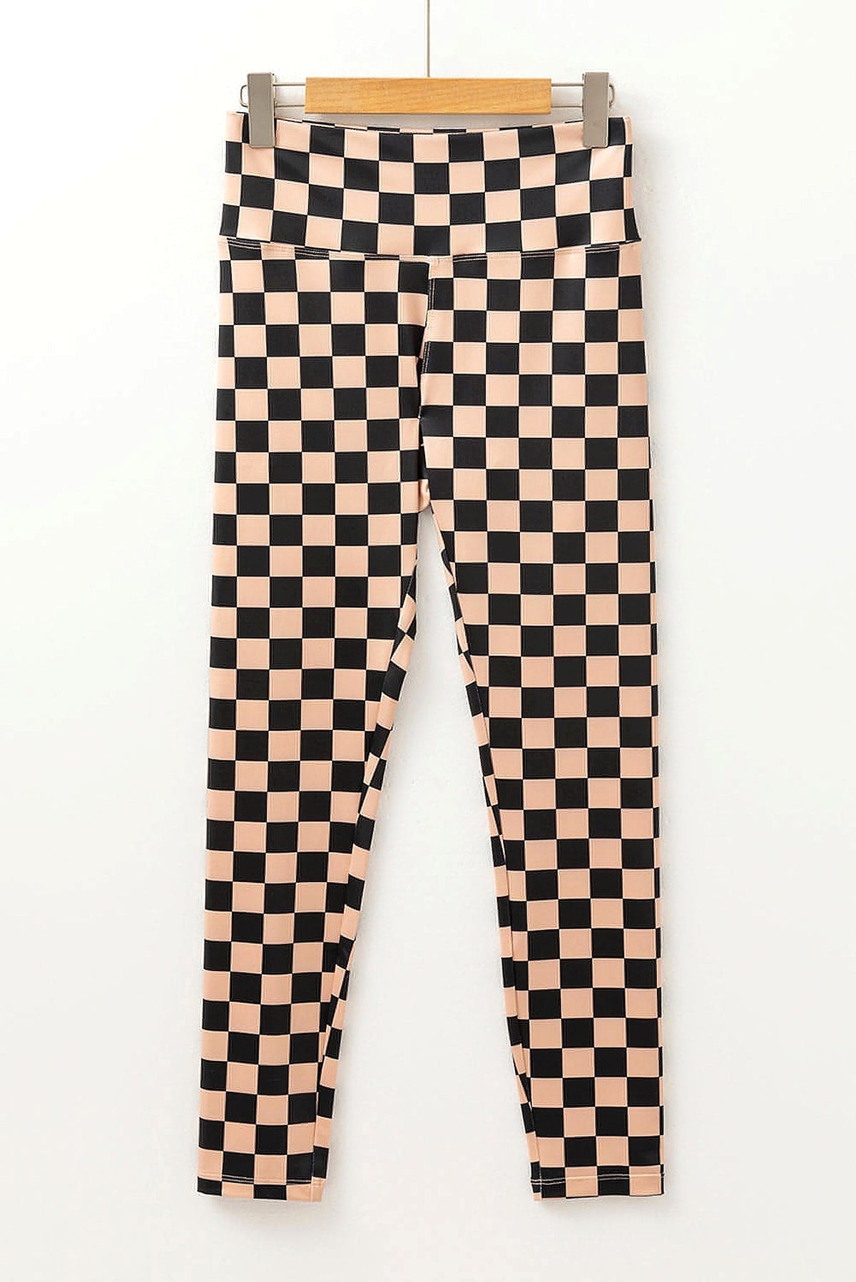 Khaki Checkered Pattern High Waist Skinny Leggings - enhanced image 11